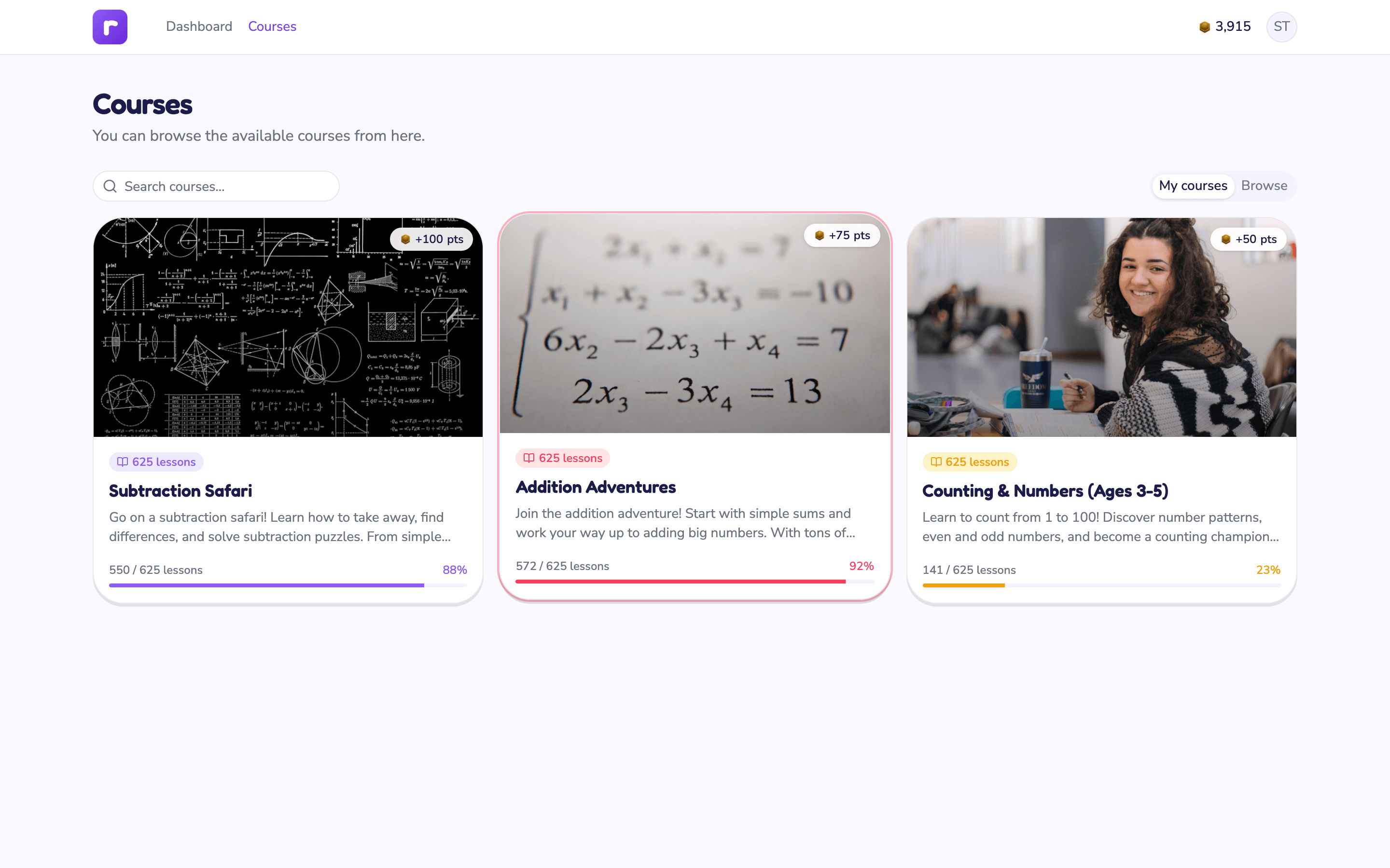 Kaiser Math Platform — screen 2