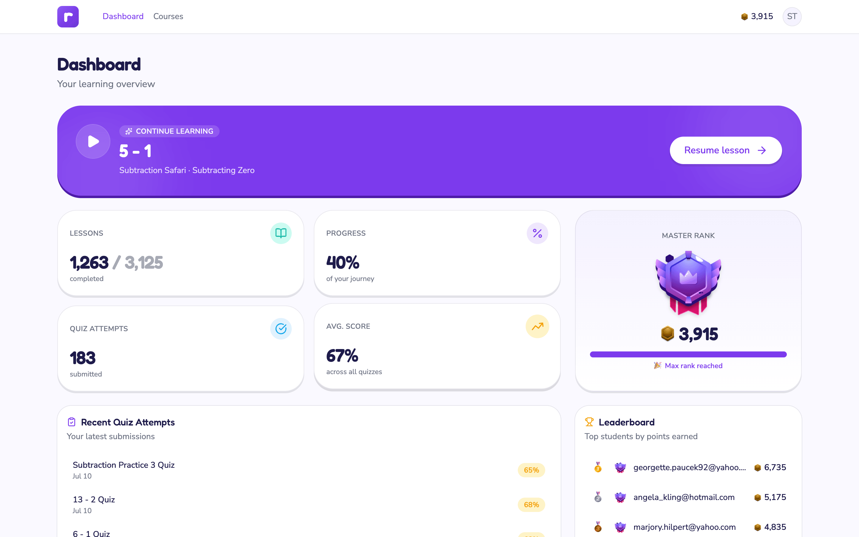 Kaiser Math Platform — screen 1