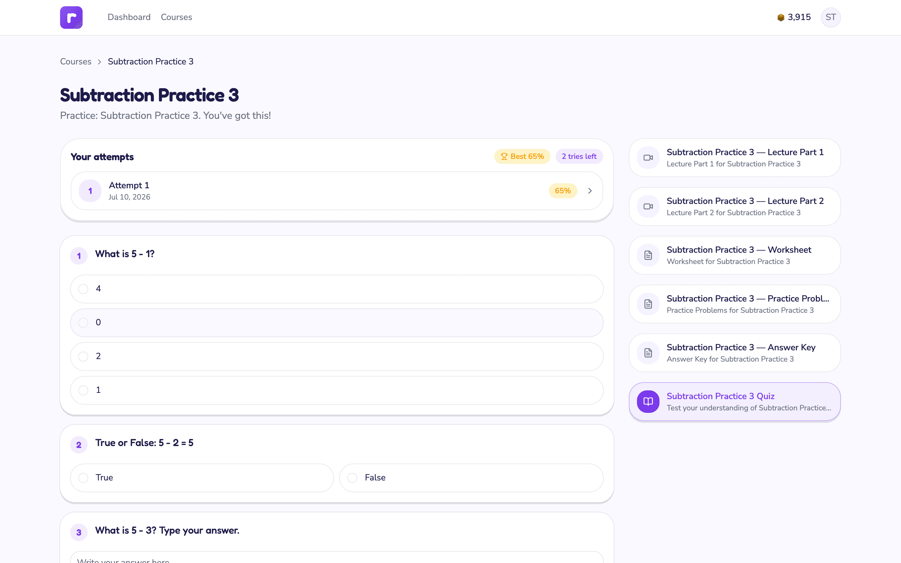 Kaiser Math Platform — screen 5